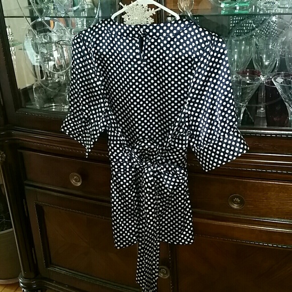 BCBG Maxazria Blue and White Polka-dot Blouse - Picture 4 of 7