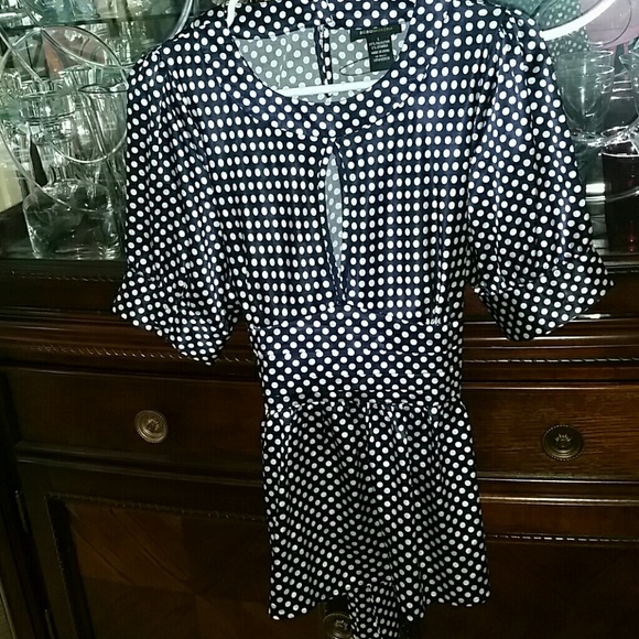 BCBG Maxazria Blue and White Polka-dot Blouse - Picture 6 of 7