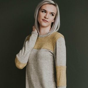 NWT Women's Knit Color Block Mustard Top Small