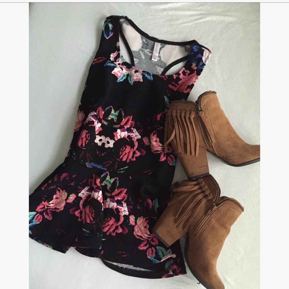 Xhilaration Floral Print Peplum Top Size XS