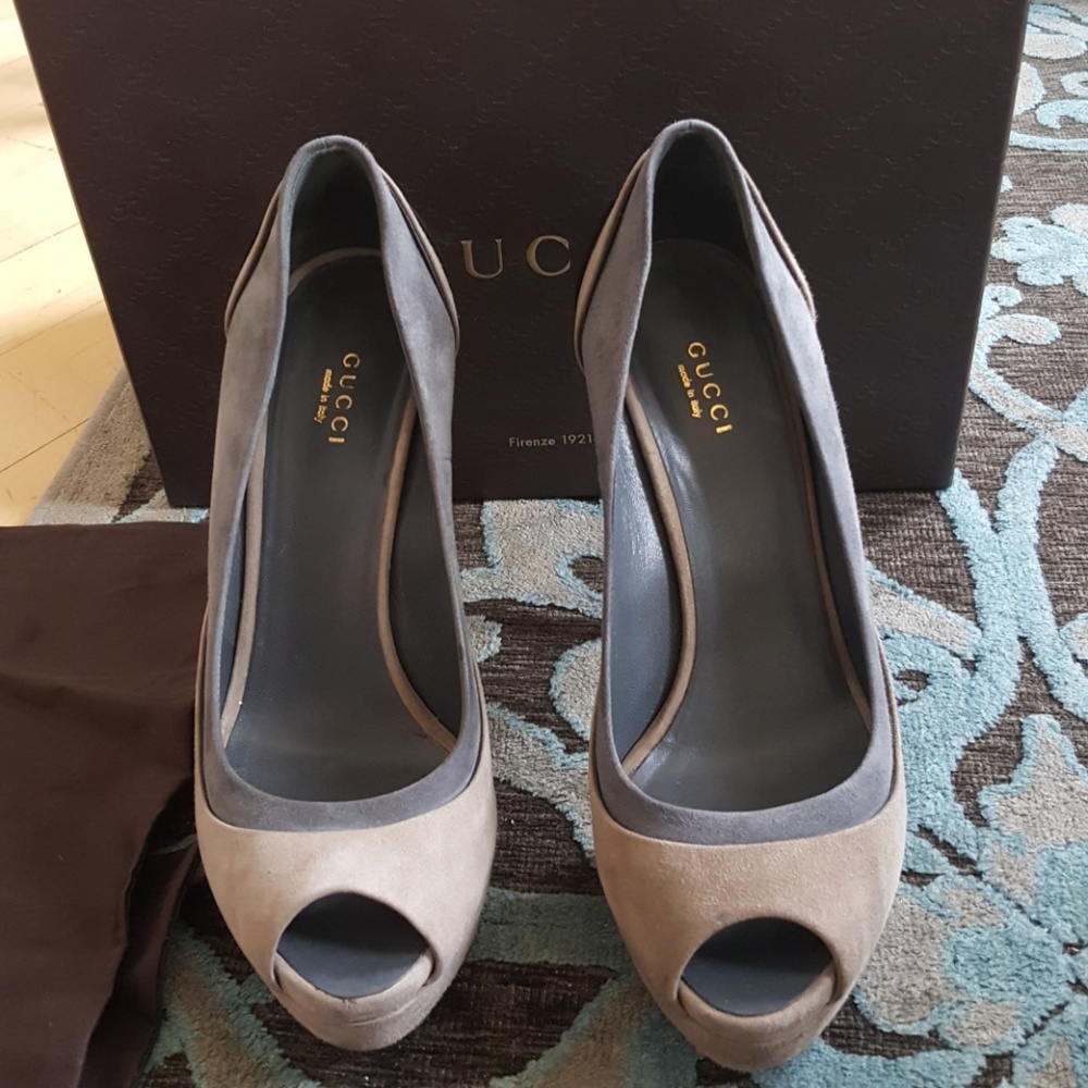 Authentic GUCCI suede peep toe high heels