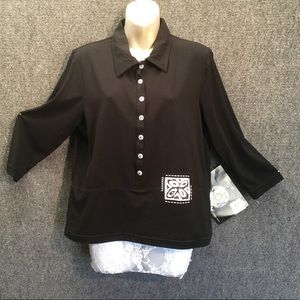 Casual, yet edgy, black knit top w/ sheer sleeves