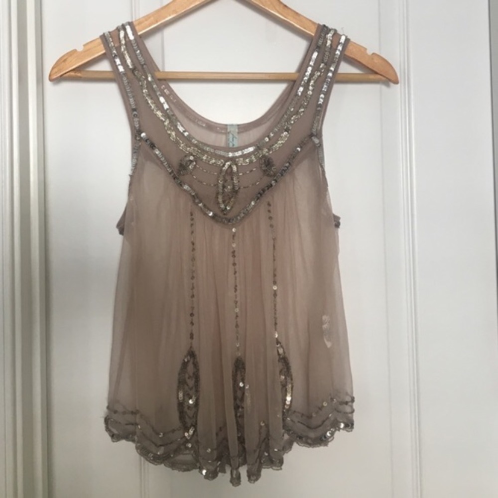 Free People Sheer Sequined Tank