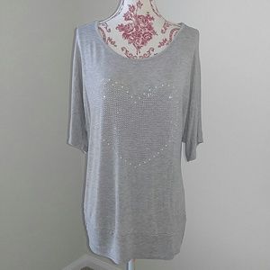 Scarlett Gray Silver Pearl Heart Top XL