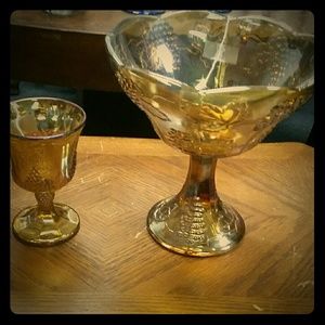 Vintage amber harvest carnival glass bowlan goblet