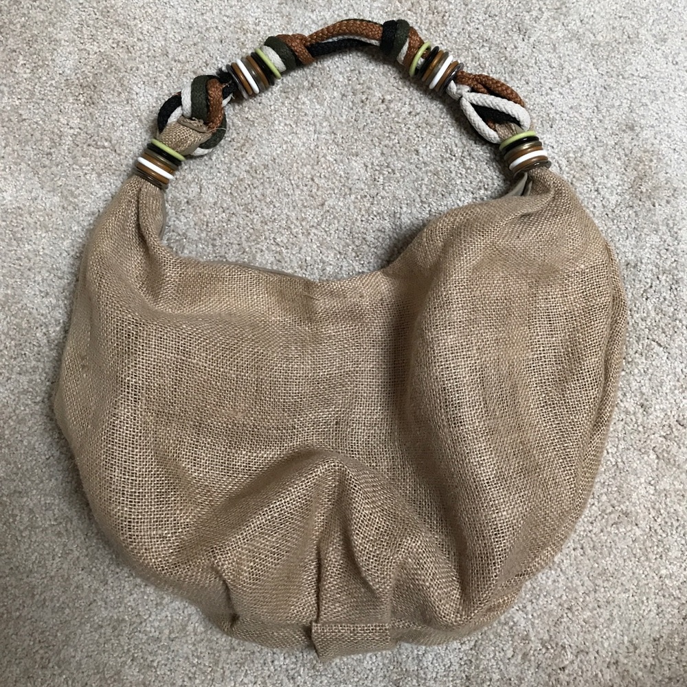NWOT Tarnish burlap summer bag & earth tone handle
