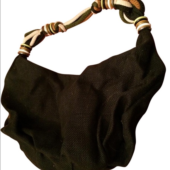 NWOT Tarnish burlap summer bag & earth tone handle - Picture 2 of 4