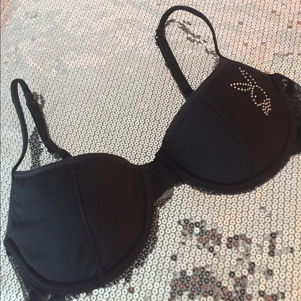 Playboy Rhinestone Black Mesh Demi Bra 34C