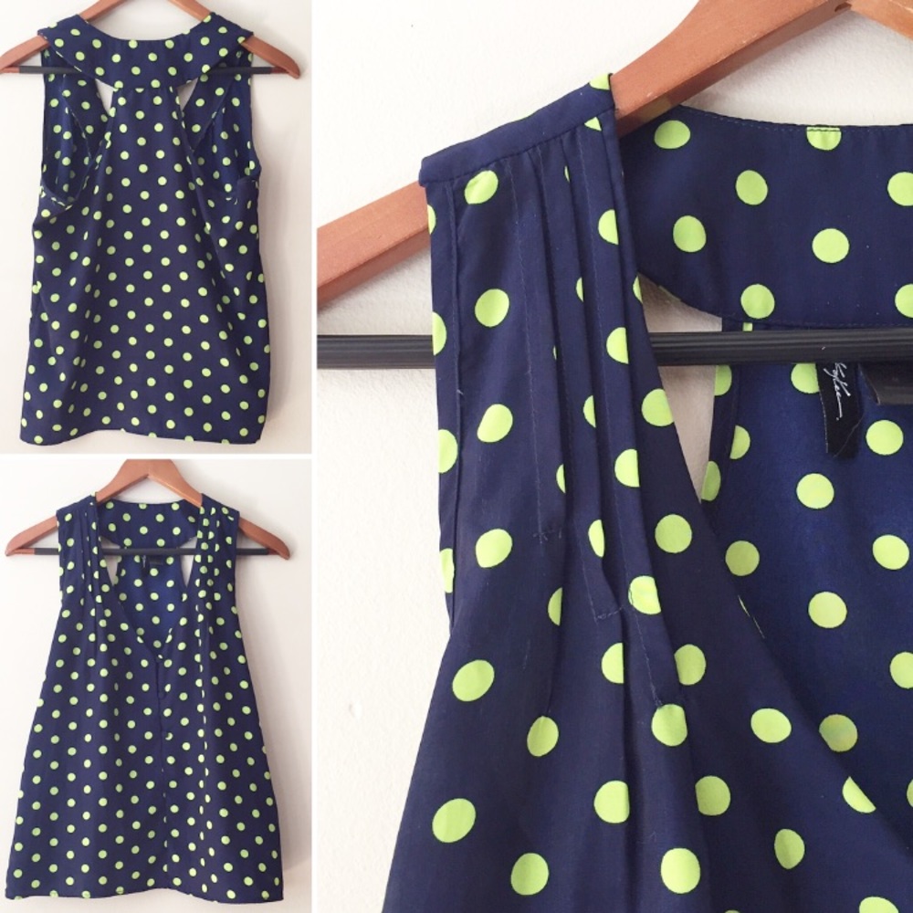 Navy Polka Dot Sleeveless Blouse