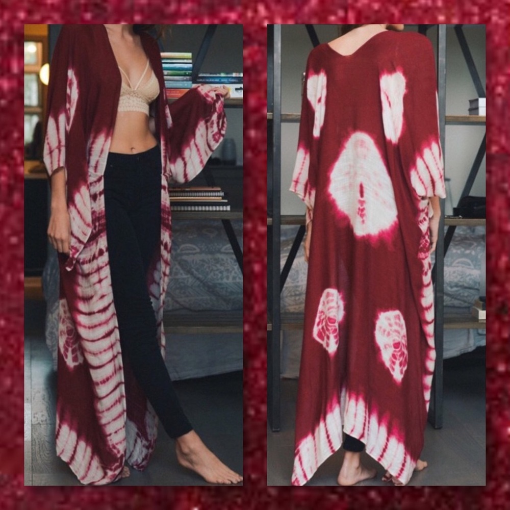 1 LEFT🆕Berry Tye Dye Maxi Duster Cardigan OS - Picture 2 of 4