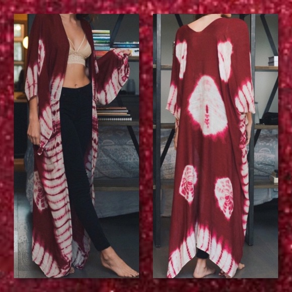 1 LEFTπBerry Tye Dye Maxi Duster Cardigan OS - Picture 2 of 4