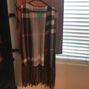 Brown Plaid Vest with Fringe NWT