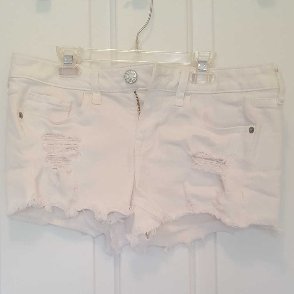 Express White Ripped Shorts