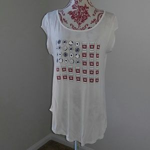 Paper Crane Coffee Donuts White Tunic Top L