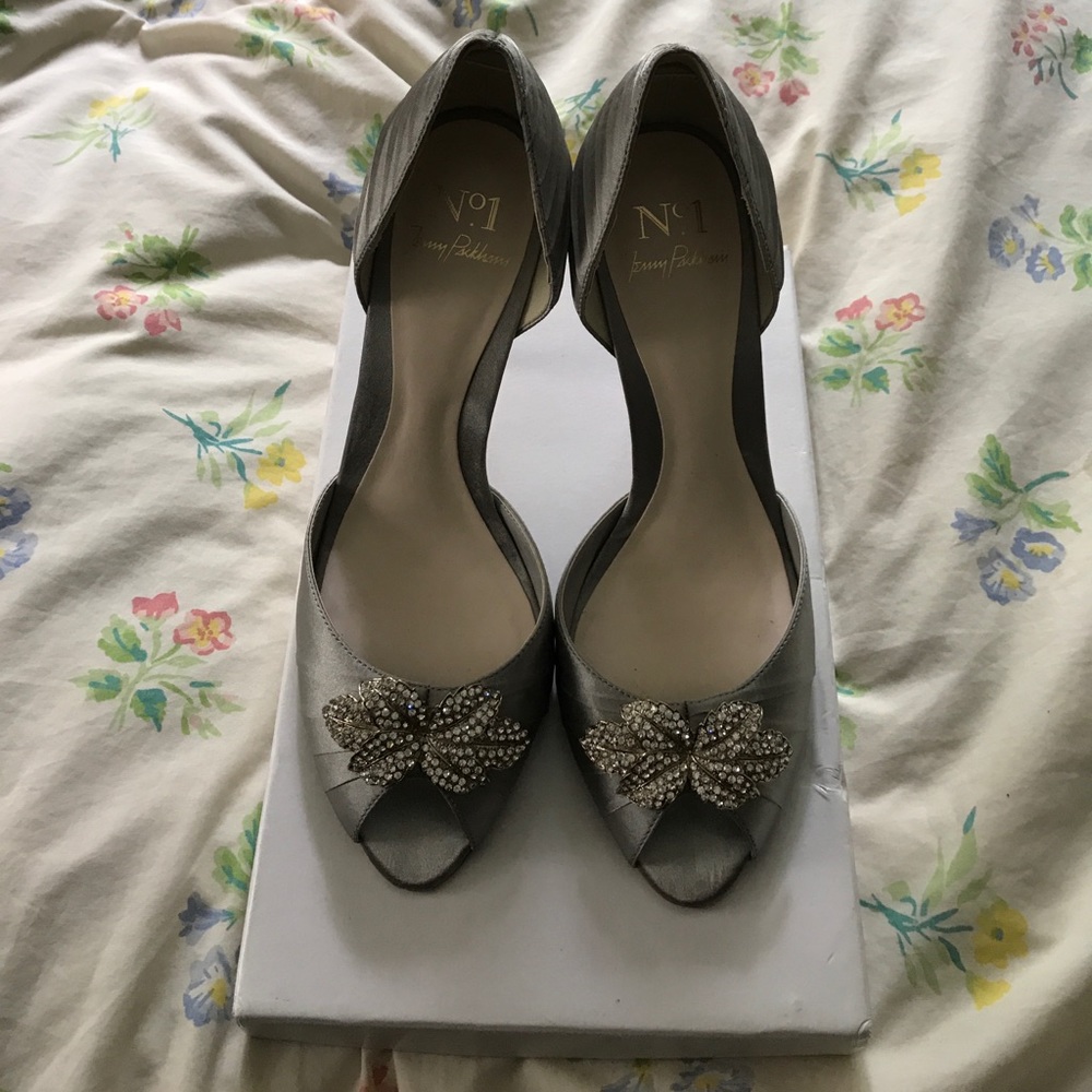 Jenny Packham Silver Lucie Satin Embellished Pump