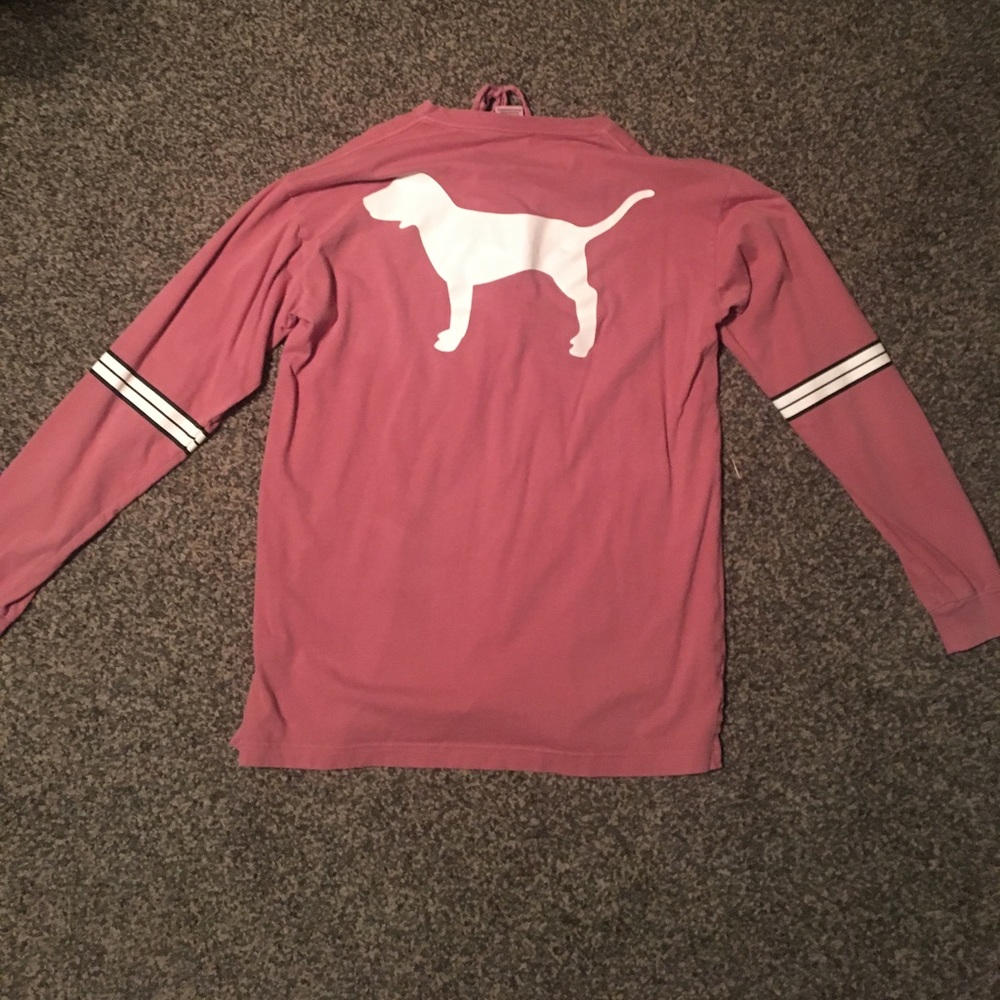 PINK long sleeve lace front tee S