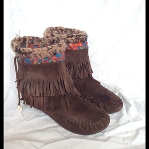 Nicole Suede Fringe Hobo Brown Boots
