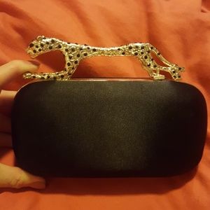 Black jeweled jaguar clutch