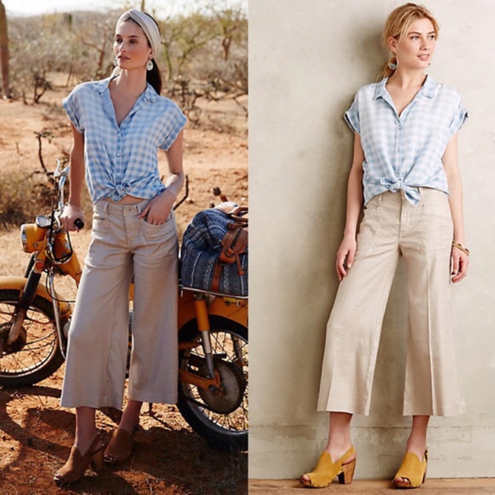 Level 99 Anthropologie Linen Gaucho Crop Pants 26