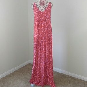 CAbi Red Pink Spotted Maxi Dress M
