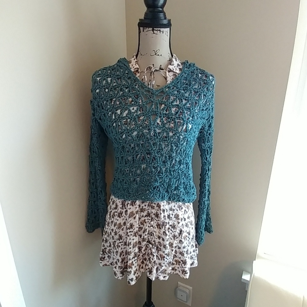 Free People teal mesh hoodie with slight cropped