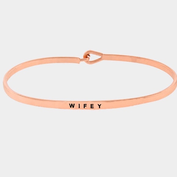 Jewelry - Wifey Mantra Bangle Hook Bracelet Rose Gold