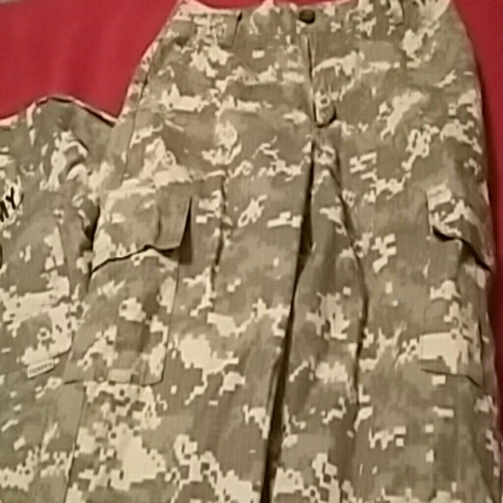 Kids army outfit, pants and button up top,