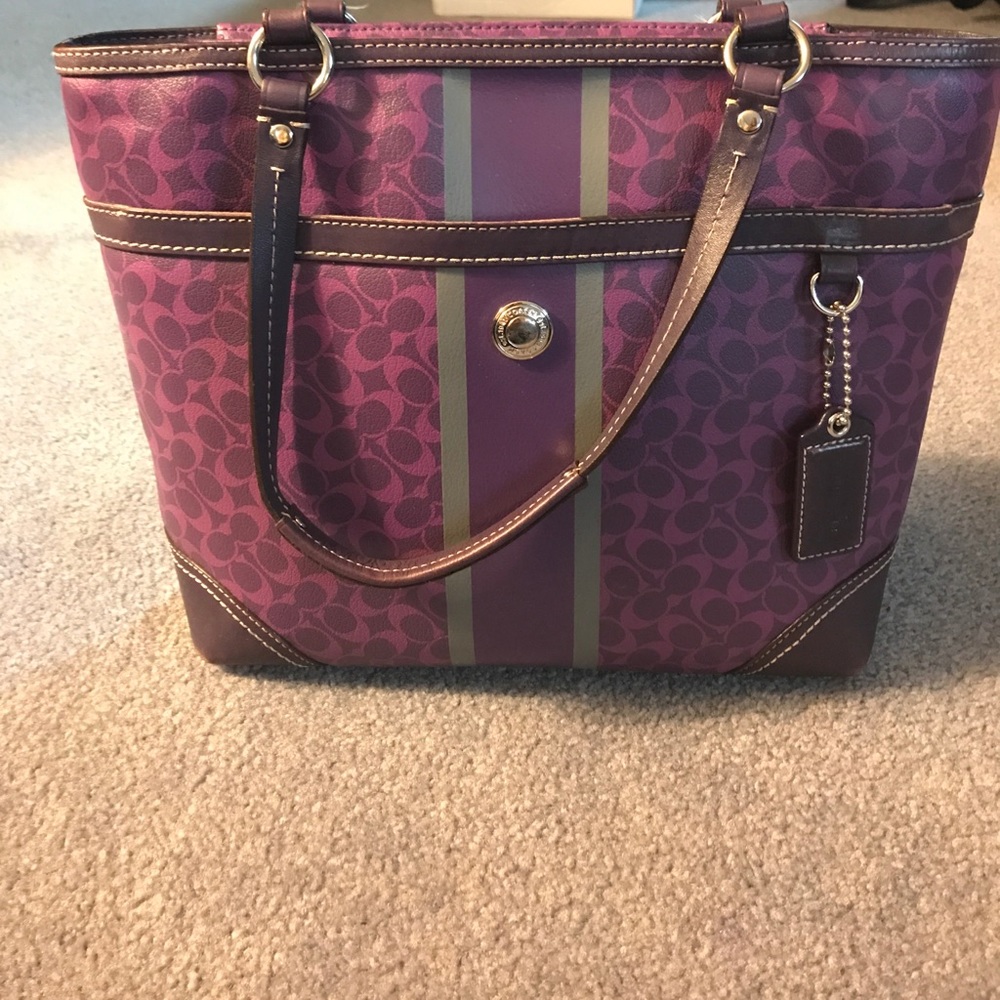 Purple and Green Coach leather handbag