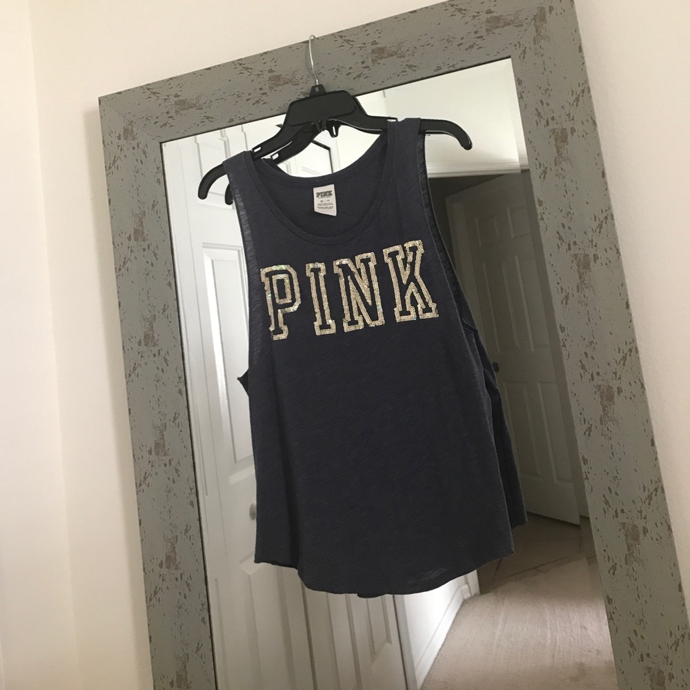 VS PINK Muscle Tee embellished with logo {navy}