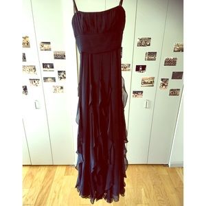 BCBGMaxAzria Strapless Navy Gown w/ Ruffled Skirt