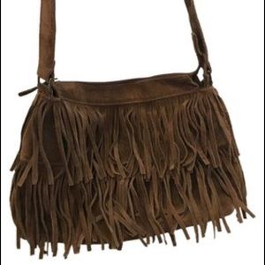 Neiman Marcus Suede Fringe Shoulder Bag