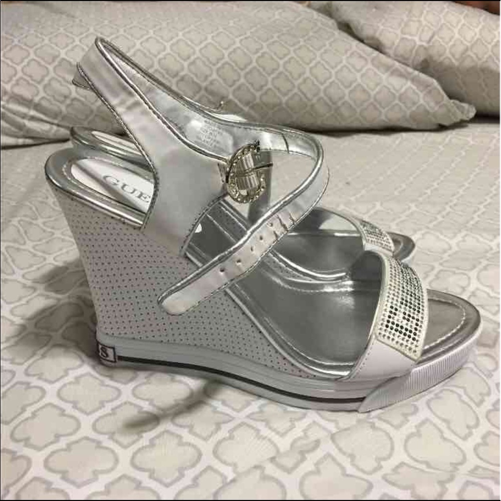 Guess Wedges, White, Size 8.5
