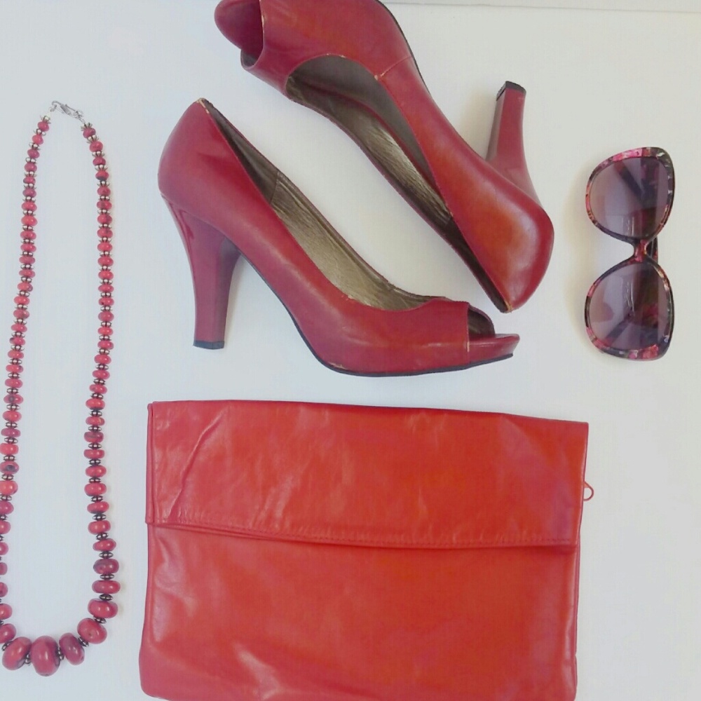 Sale Fergalicious Brick Red Peep-toe Heels