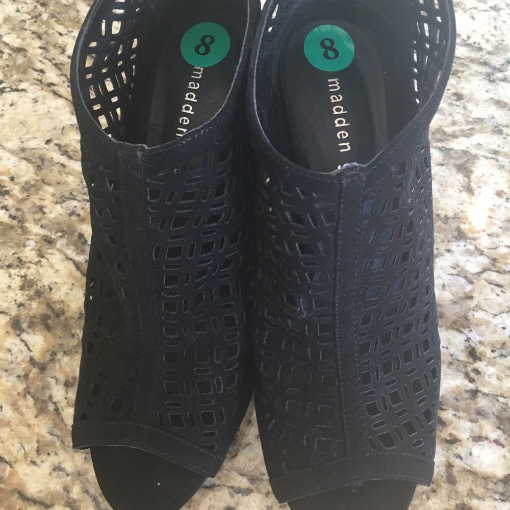 Black caged Madden Girl peep toe booties