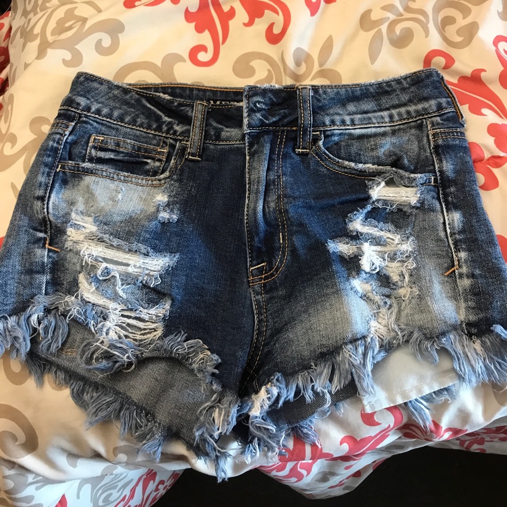 Acid wash denim shorts