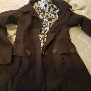 Tulle long brown pea coat