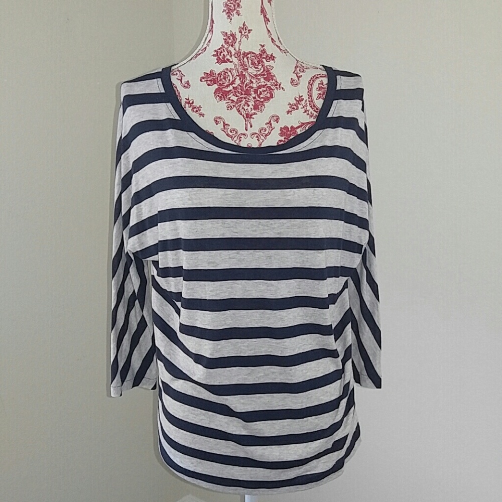 Ann Taylor Loft Navy Blue Gray Stripe Blouse S