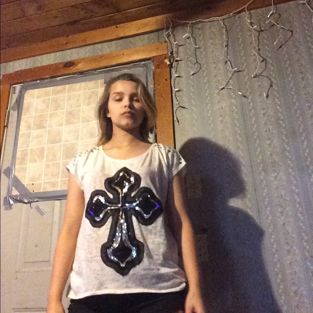 White shirt with black cross