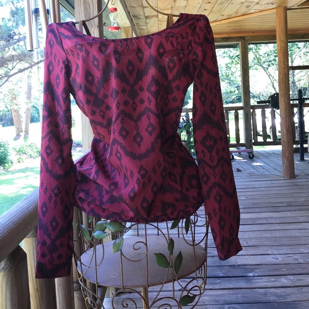 Red and Black Blouse with Criss-Cross Back