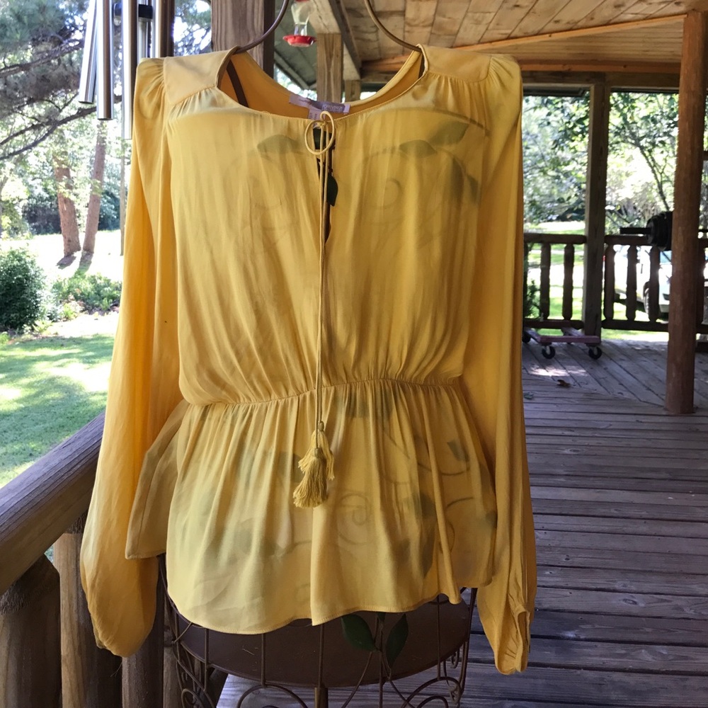 Yellow Blouse with Cinched Waist