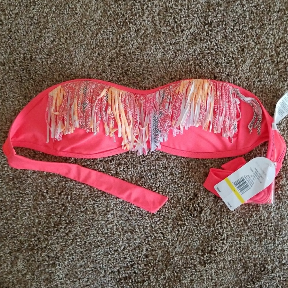 Jessica Simpson fringed bikini top M medium coral