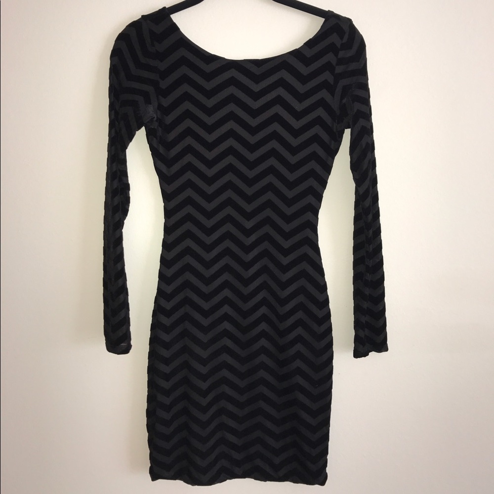 Black on black chevron long sleeve dress