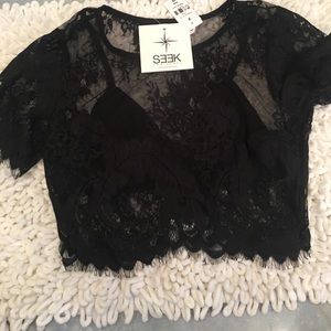 LF cropped Lace top with built in bra