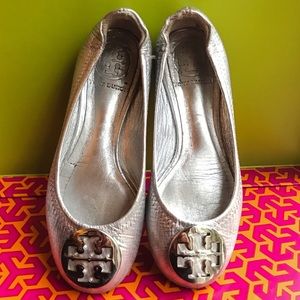 Tory Burch Silver Reva Ballet Flat Kids Sz 10