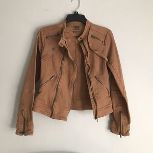 Tan denim moto jacket