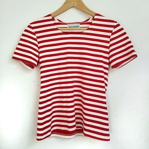 Marimekko Red and White Striped Cotton T-Shirt (S)