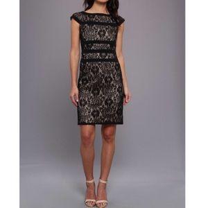 Adrianna Papell black lace overlay sheath dress 10