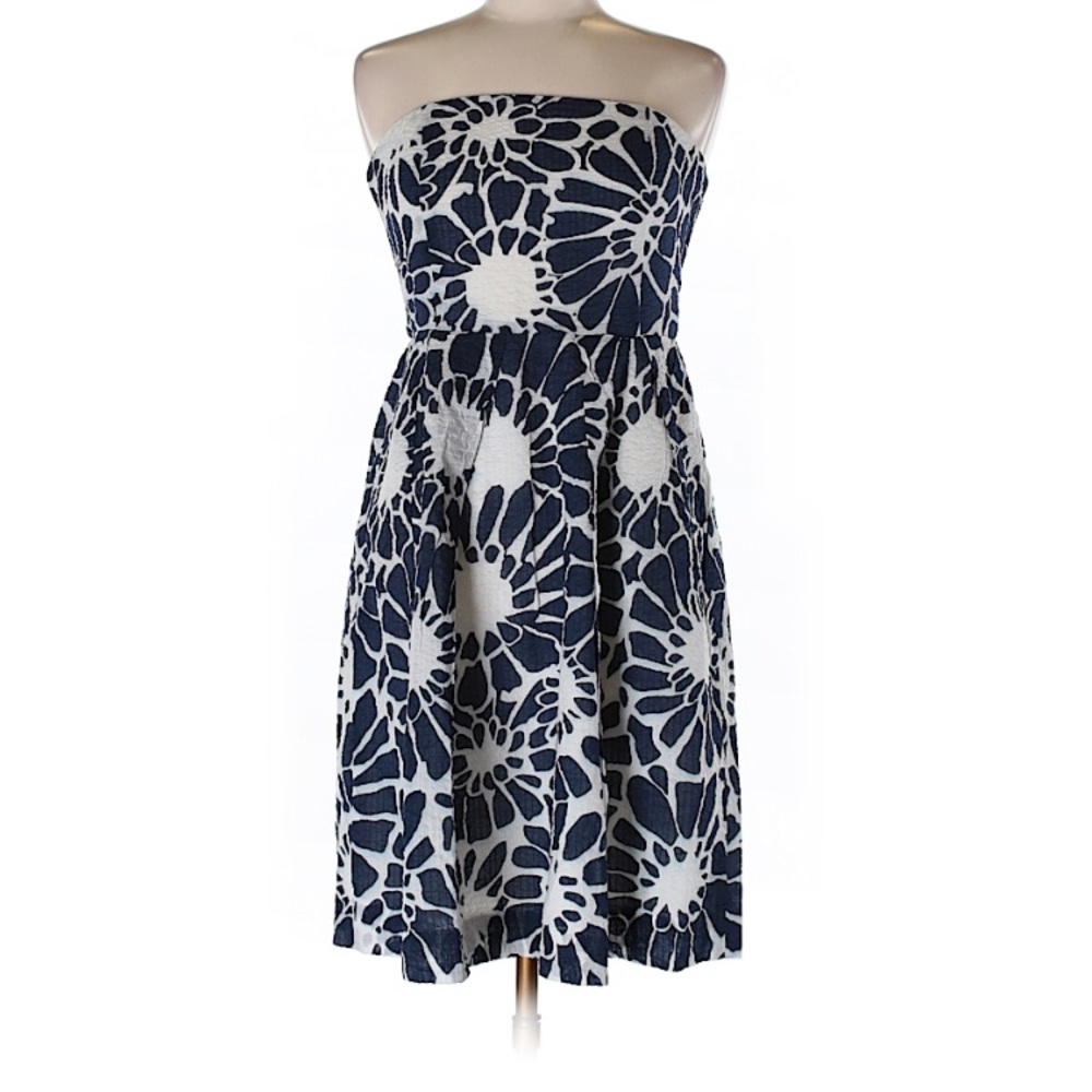 J. Crew strapless dress with blue floral design