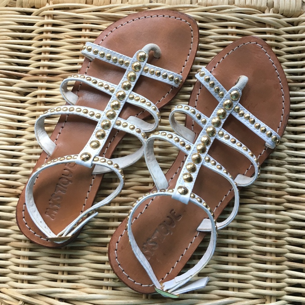 "Mystique" White Studded Gladiator Sandals