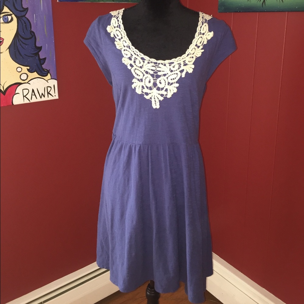 Blue & Ivory Lace Cutout Dress XL